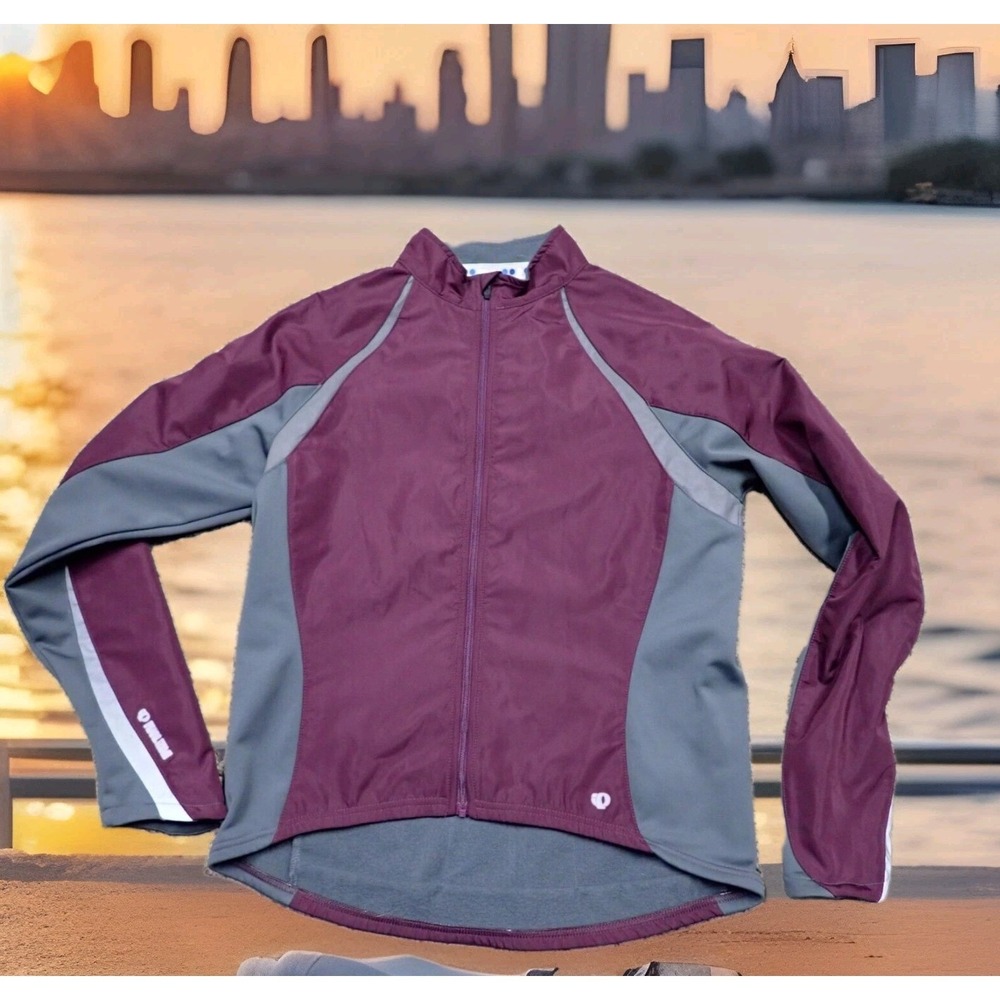 Pearl Izumi Cycling Jacket Womens Medium Maroon Grey Excellent Fleece Lined Zip